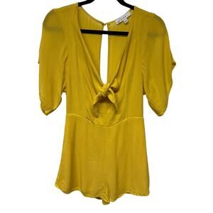 Louna Mustard Tie Romper Flutter Sleeve Open Back Size Small RTR Spring Summer